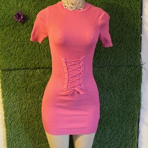 Pink Lace front knit mini dress